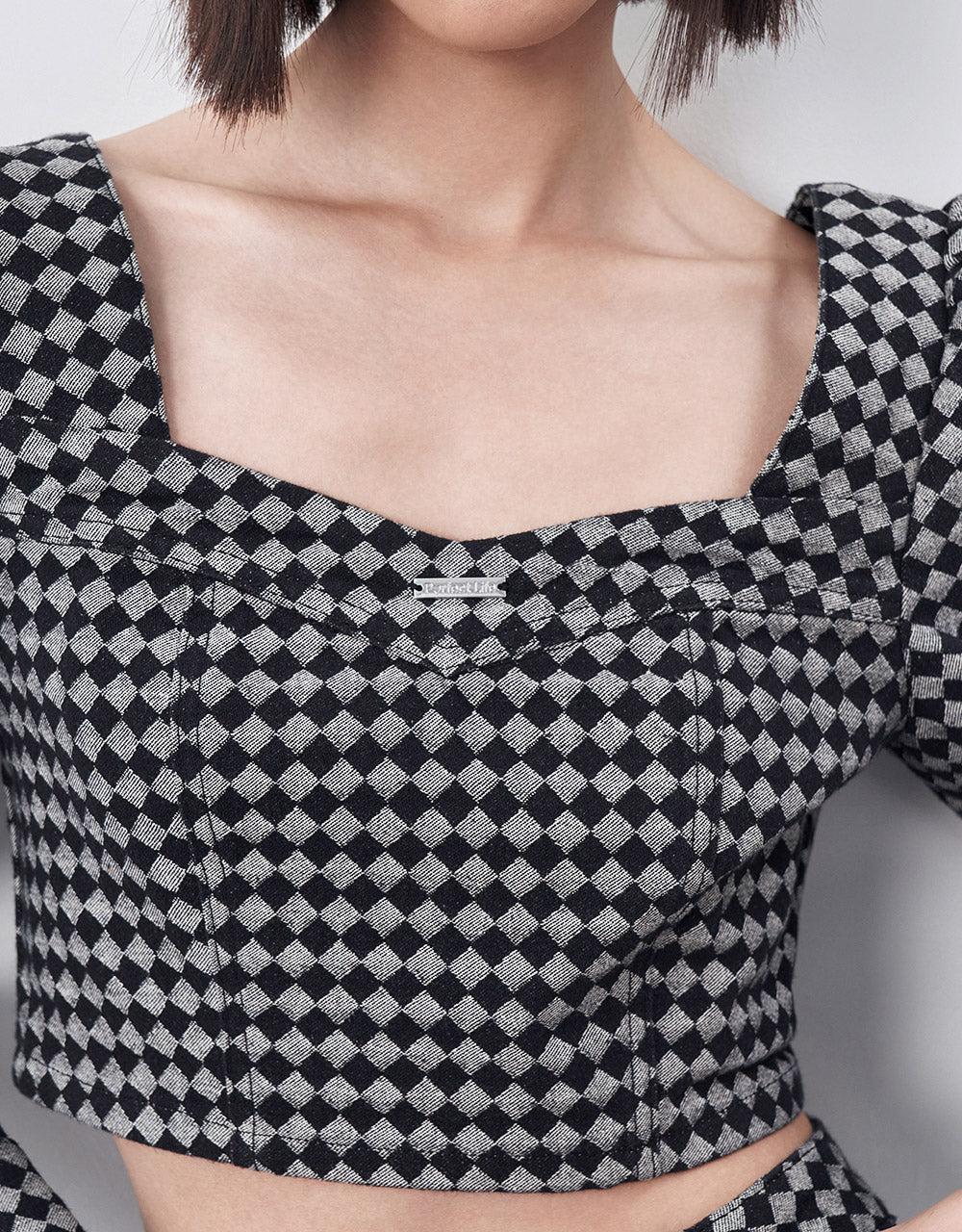 Checkered Cropped Denim Top