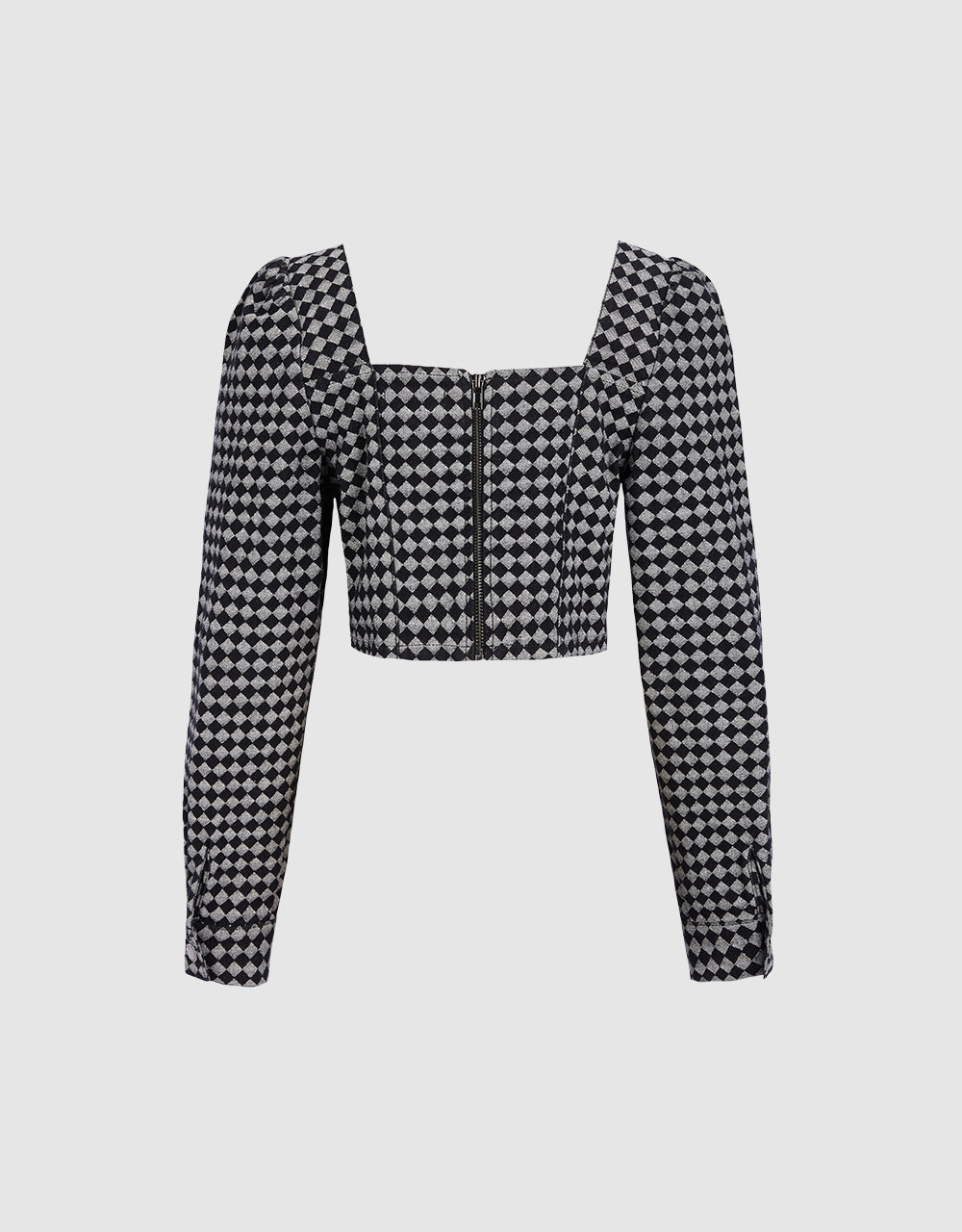 Checkered Cropped Denim Top