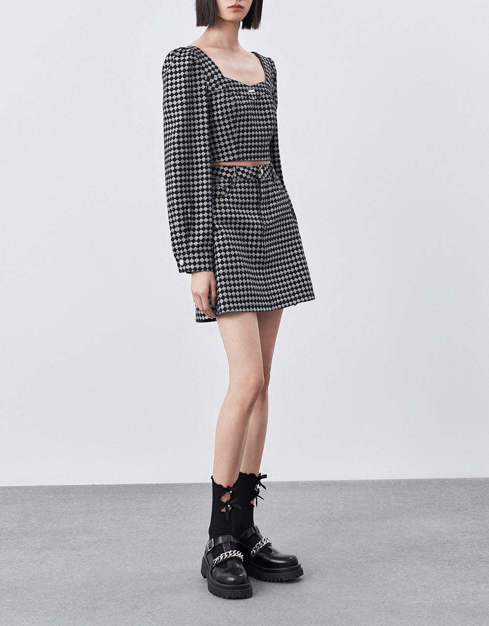 Checkered Cropped Denim Top