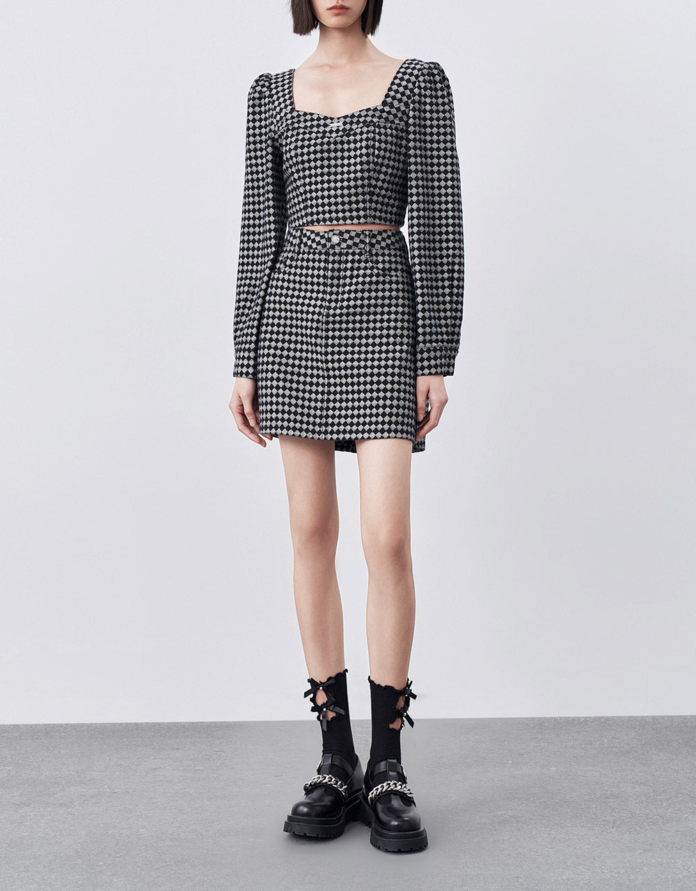 Checkered Cropped Denim Top