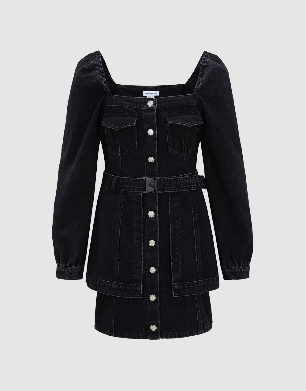 Belted Button Up Denim Dress