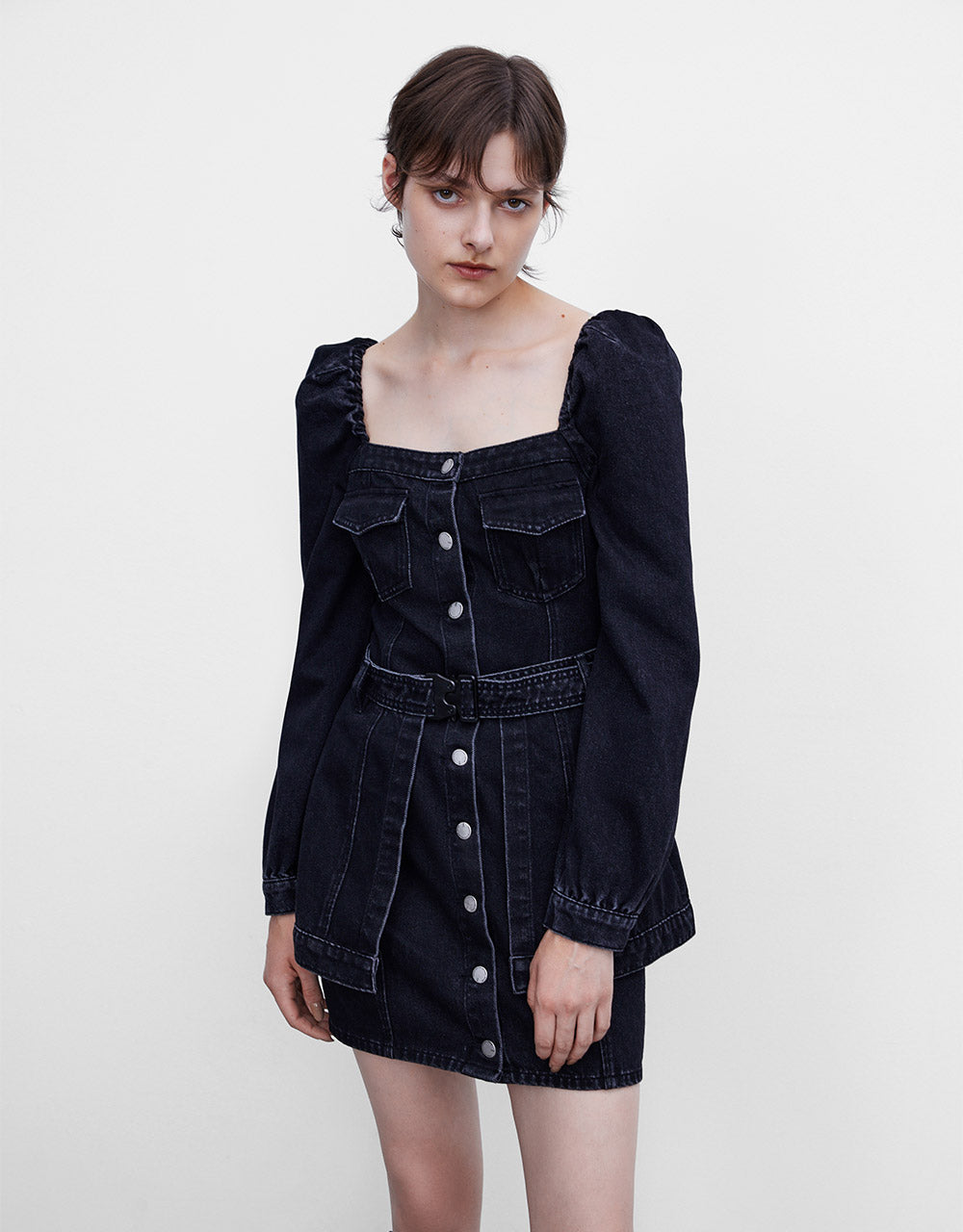 Belted Button Up Denim Dress