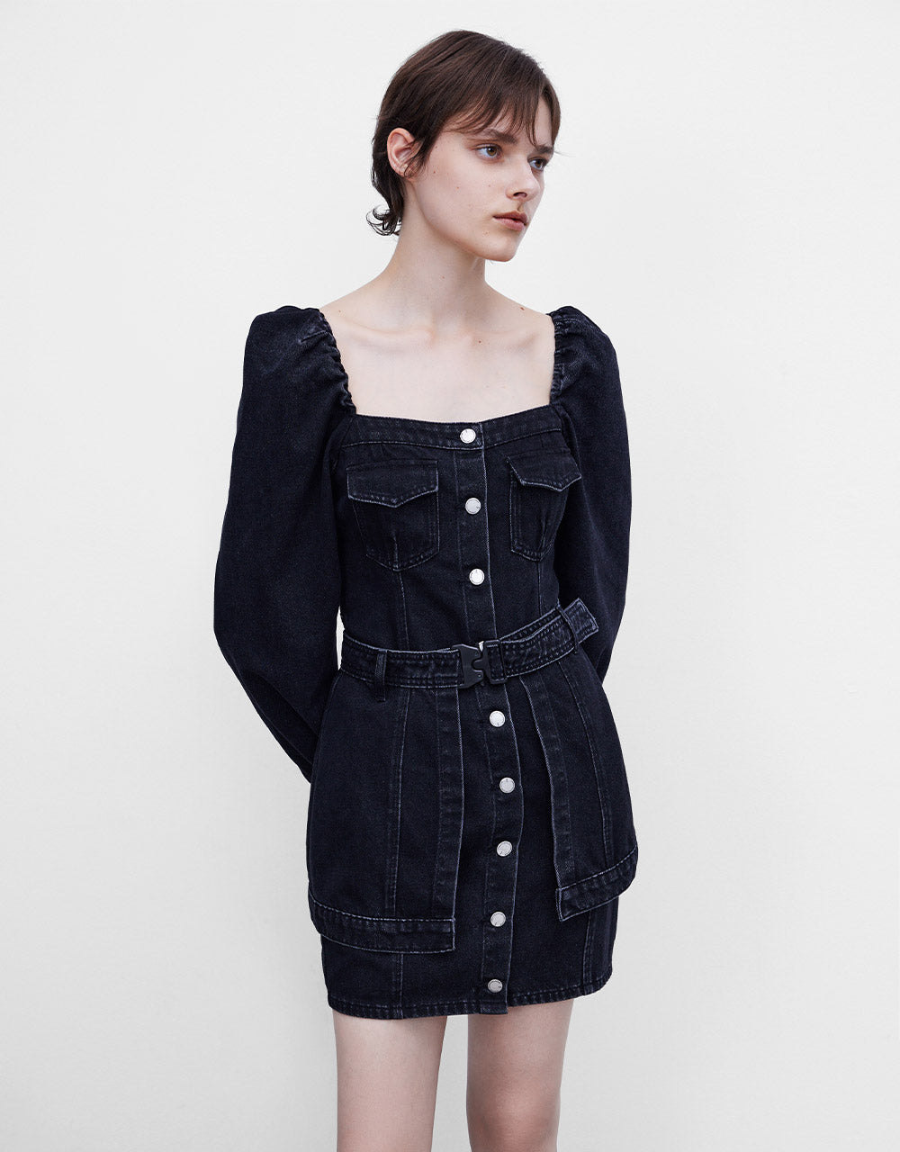 Belted Button Up Denim Dress