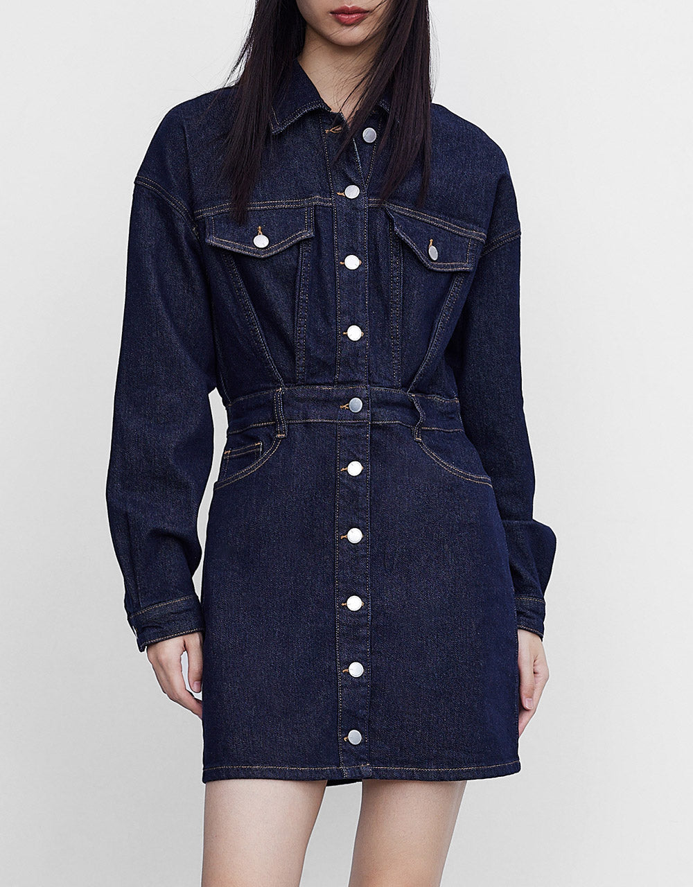 Gathered Waist Denim Dress