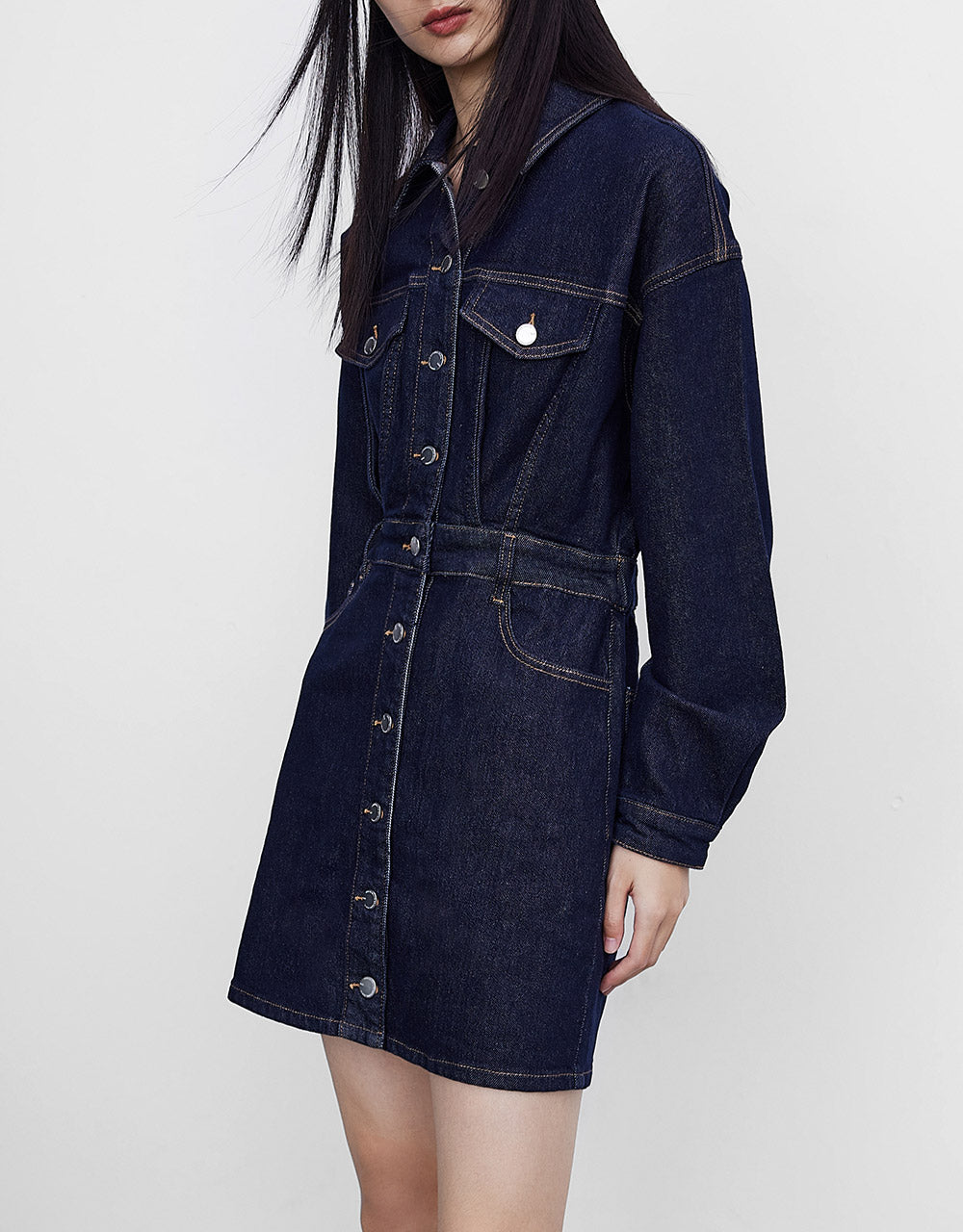 Gathered Waist Denim Dress