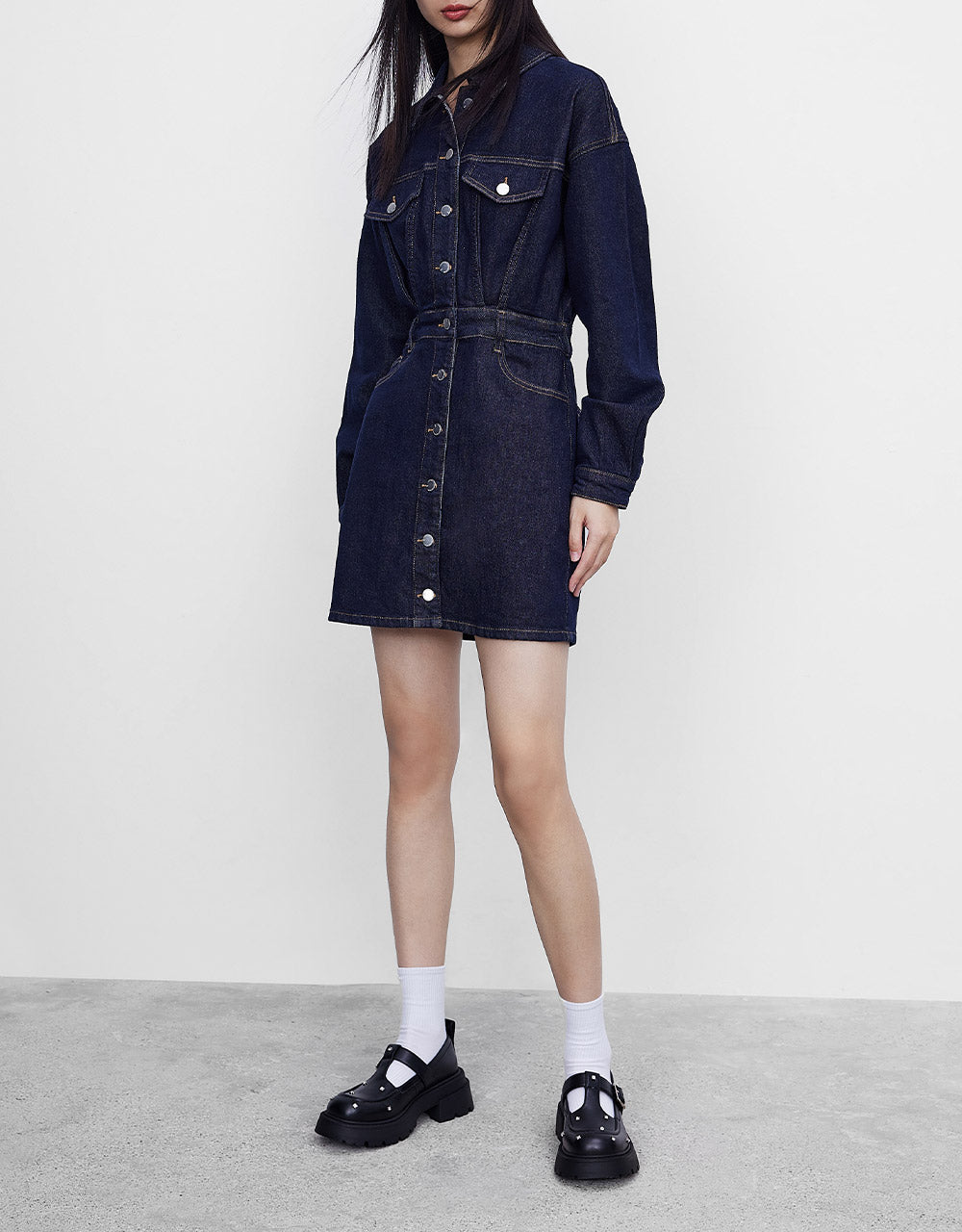 Gathered Waist Denim Dress