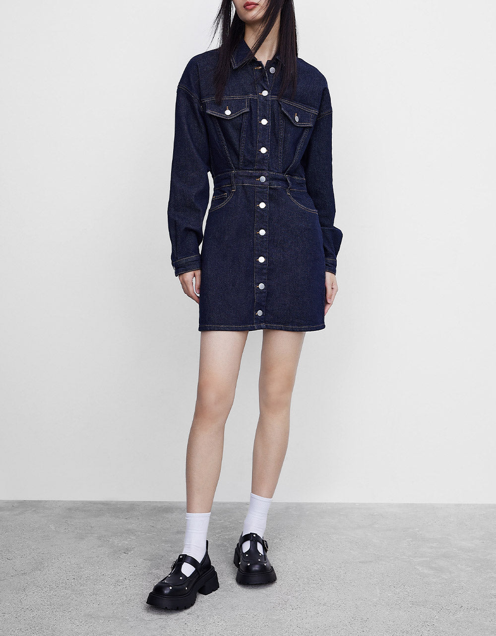 Gathered Waist Denim Dress