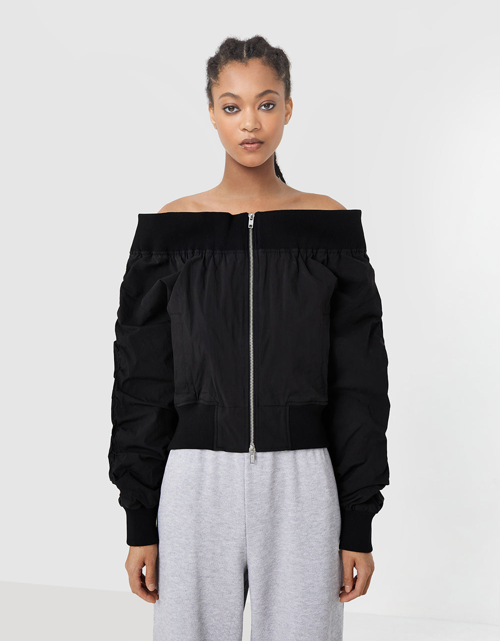 Off-Shoulder Zip Up Jacket