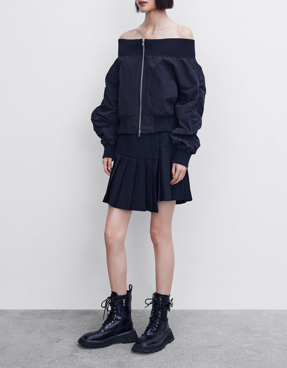 Off-Shoulder Zip Up Jacket