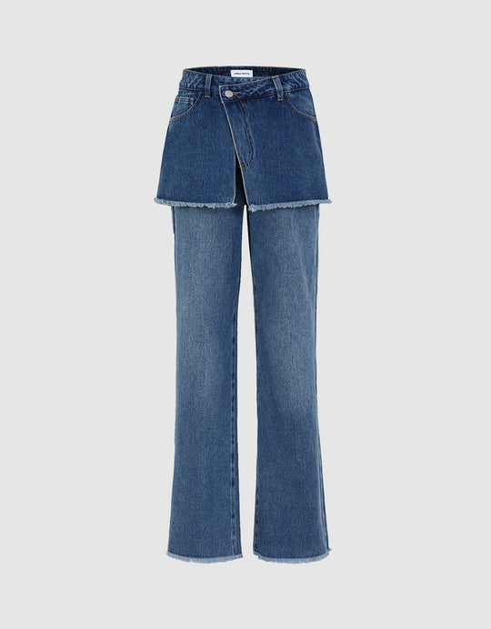 Frayed Hem Straight Jeans