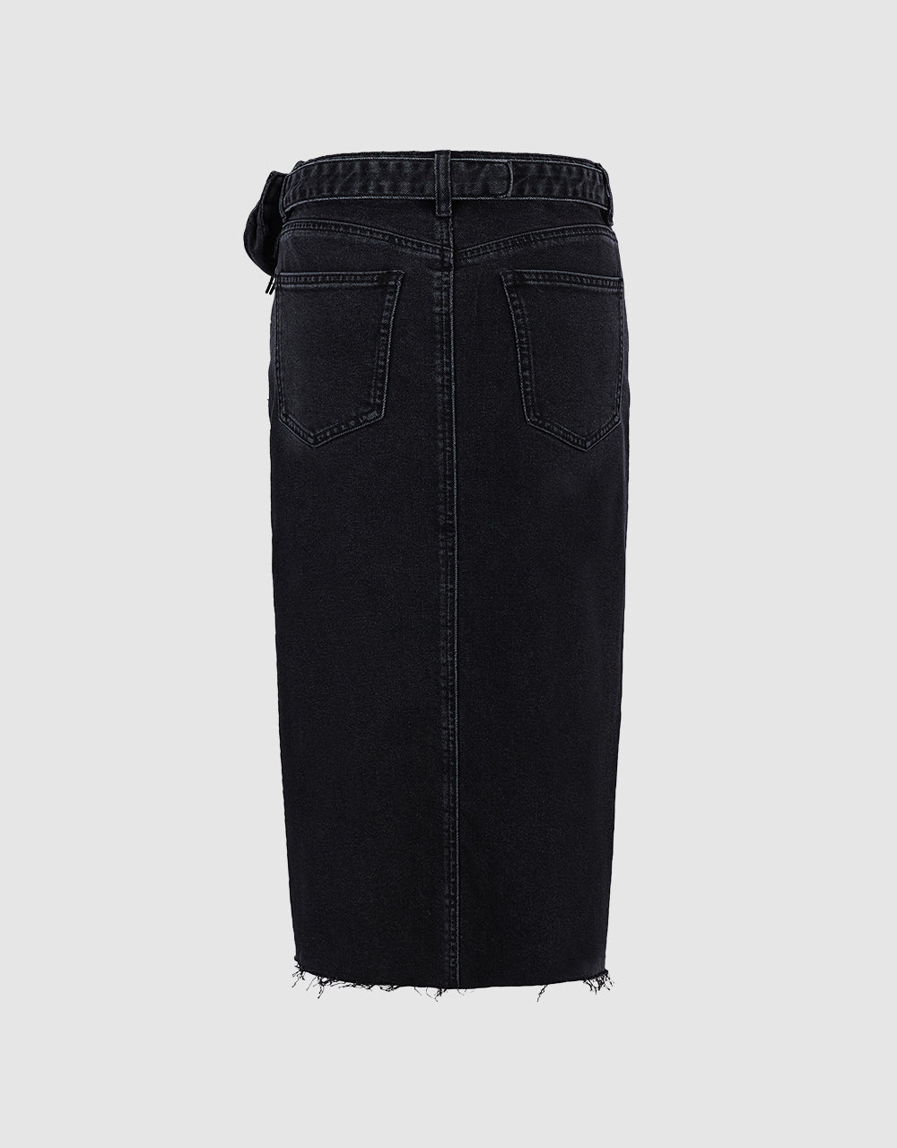 Slit Hem Belted Denim Skirt With Pouch