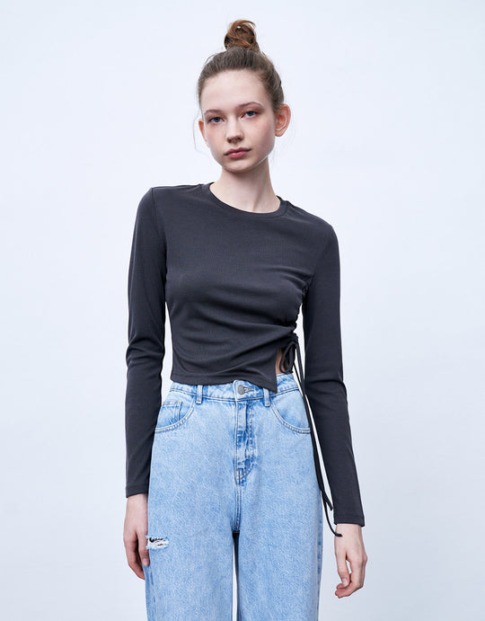 Asymmetrical Hem Ruched T-Shirt