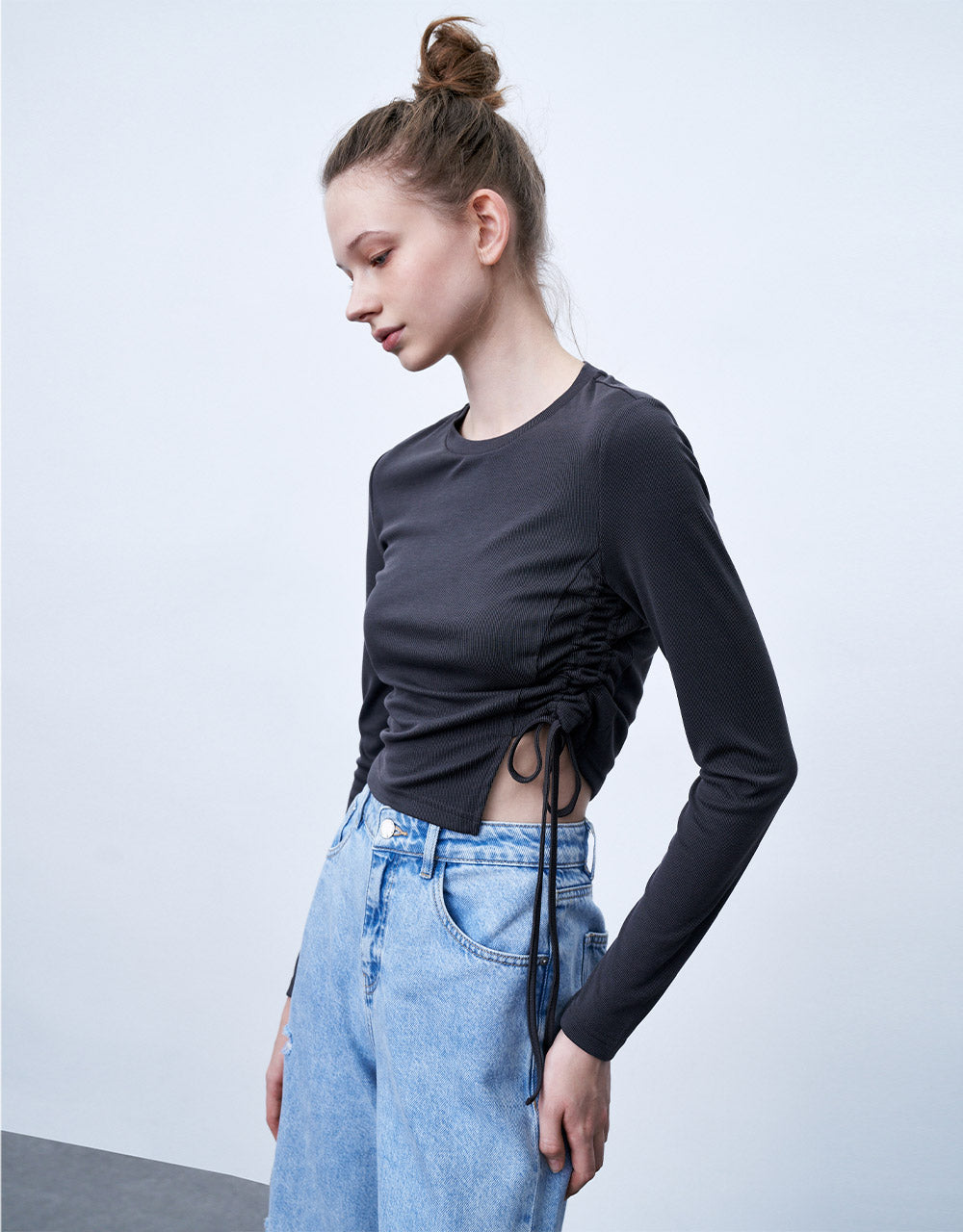 Asymmetrical Hem Ruched T-Shirt