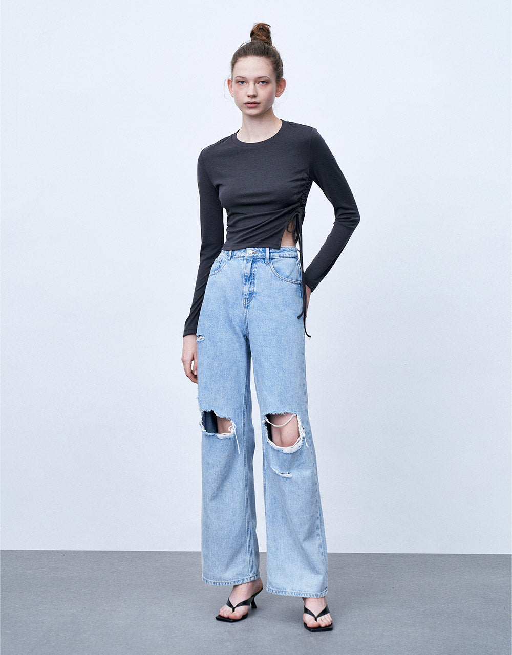 Asymmetrical Hem Ruched T-Shirt