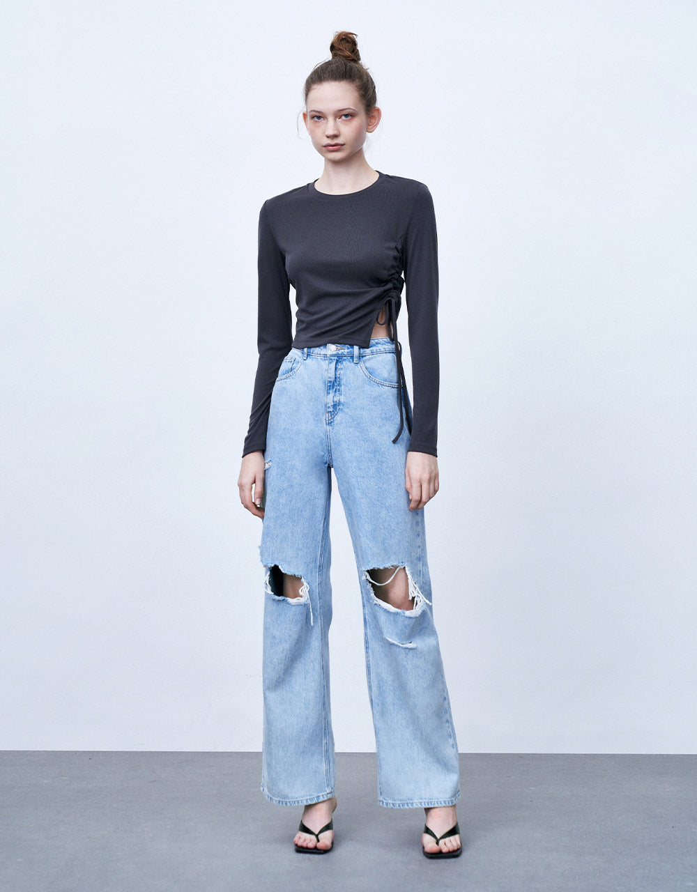Asymmetrical Hem Ruched T-Shirt