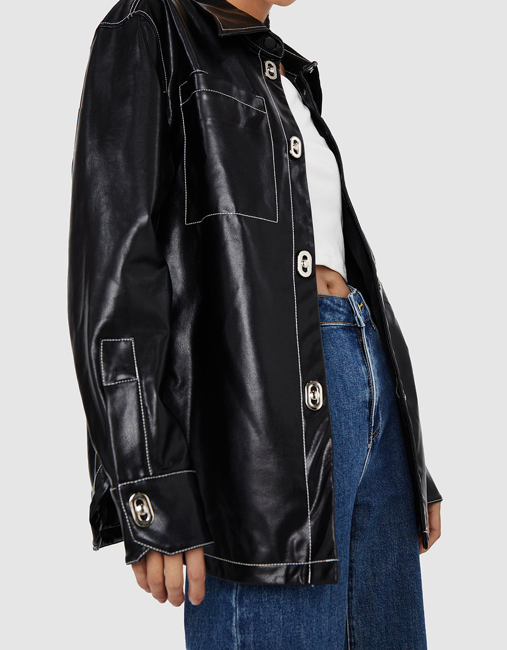 Faux Leather Buttoned Jacket