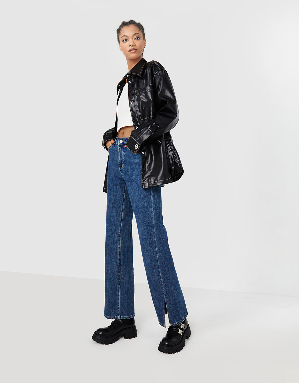 Faux Leather Buttoned Jacket
