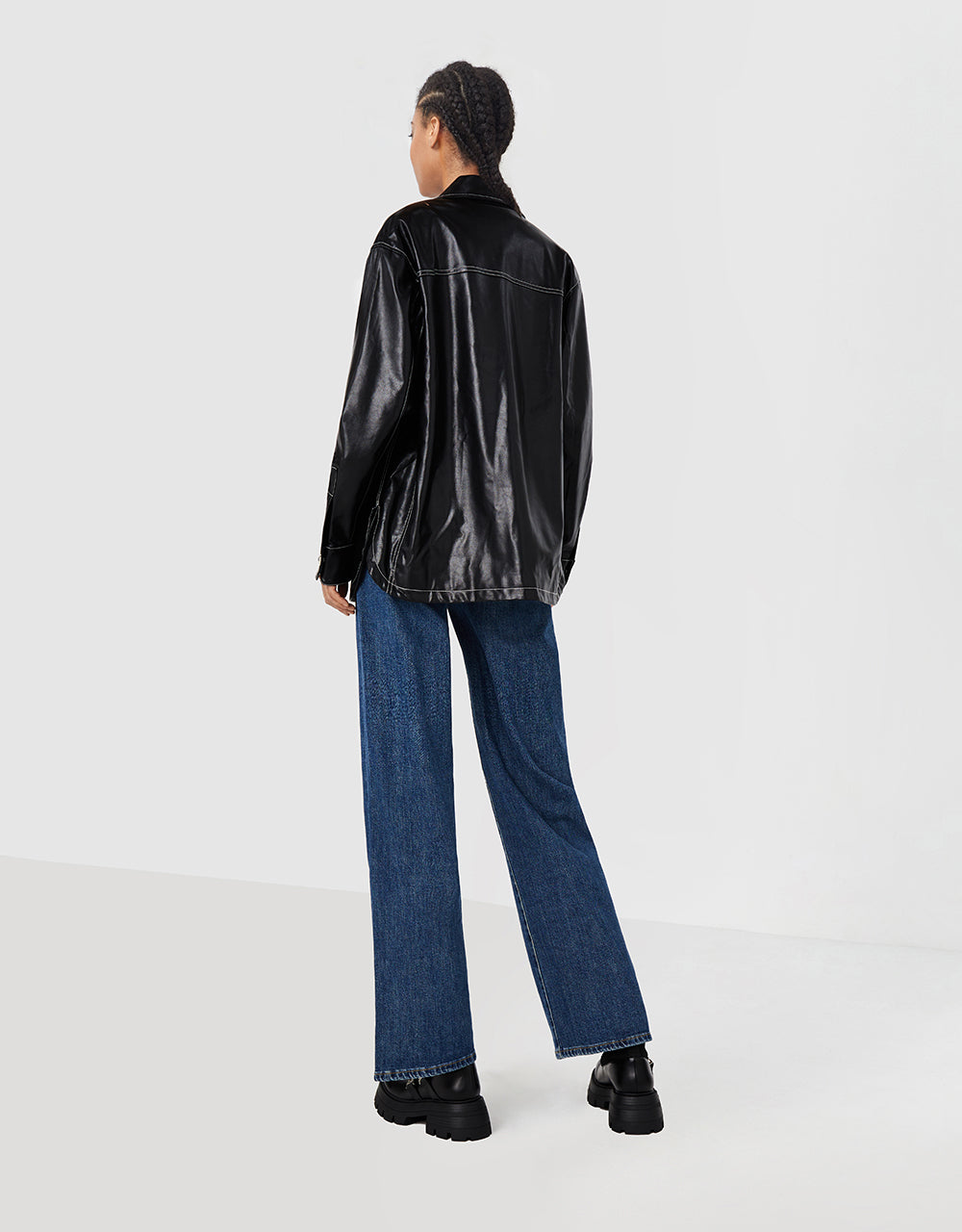 Faux Leather Buttoned Jacket