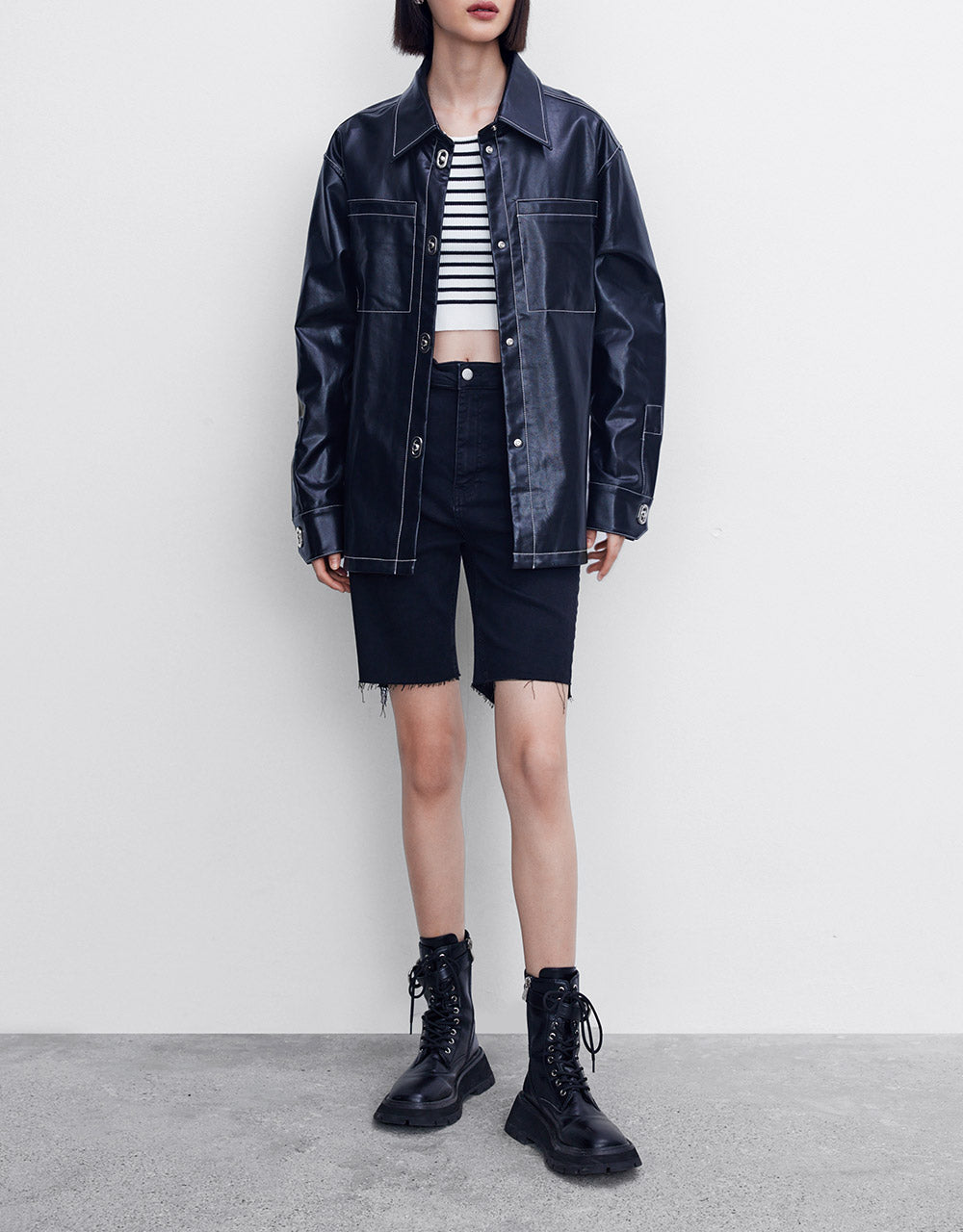 Faux Leather Buttoned Jacket