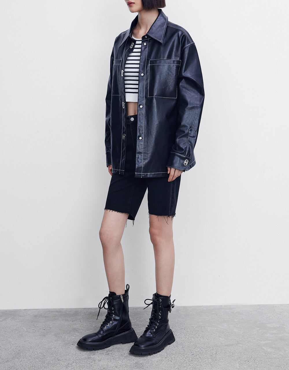 Faux Leather Buttoned Jacket