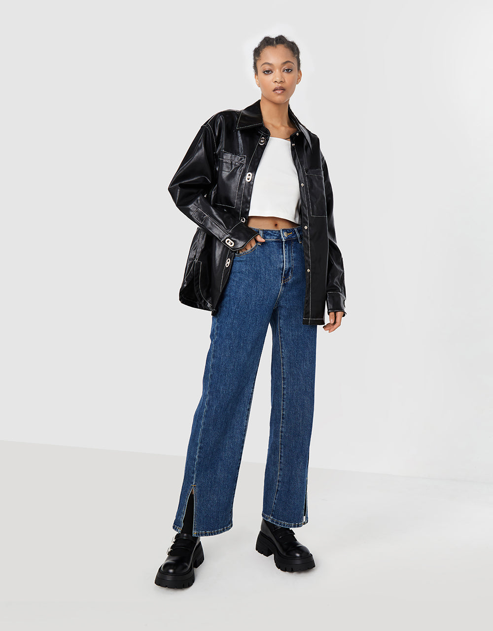Faux Leather Buttoned Jacket