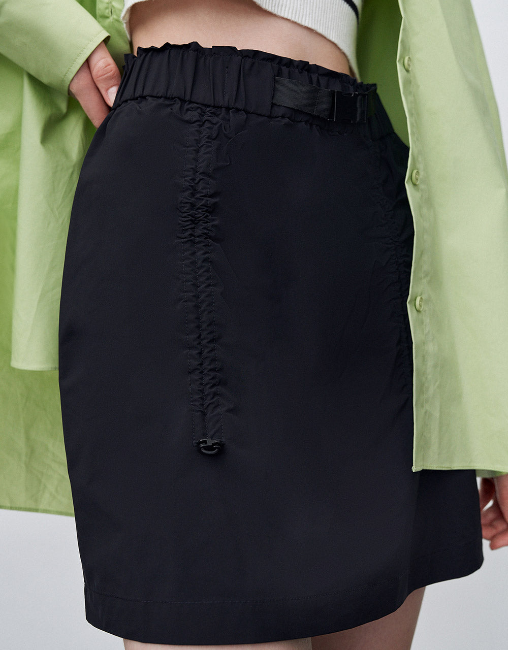 Ruched Mini Skirt With Belt