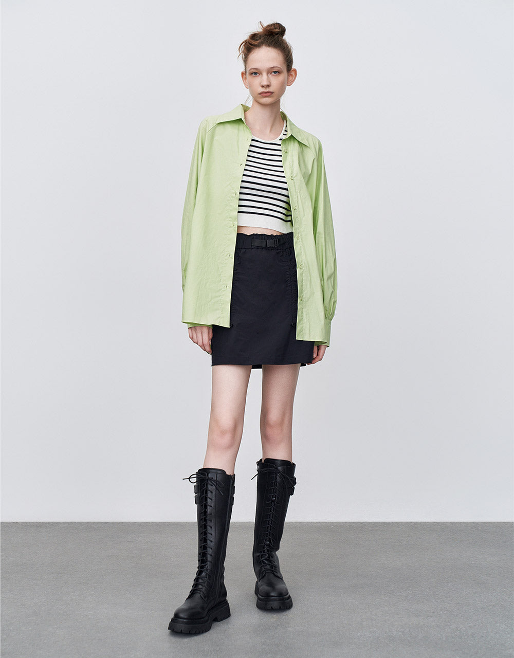 Ruched Mini Skirt With Belt