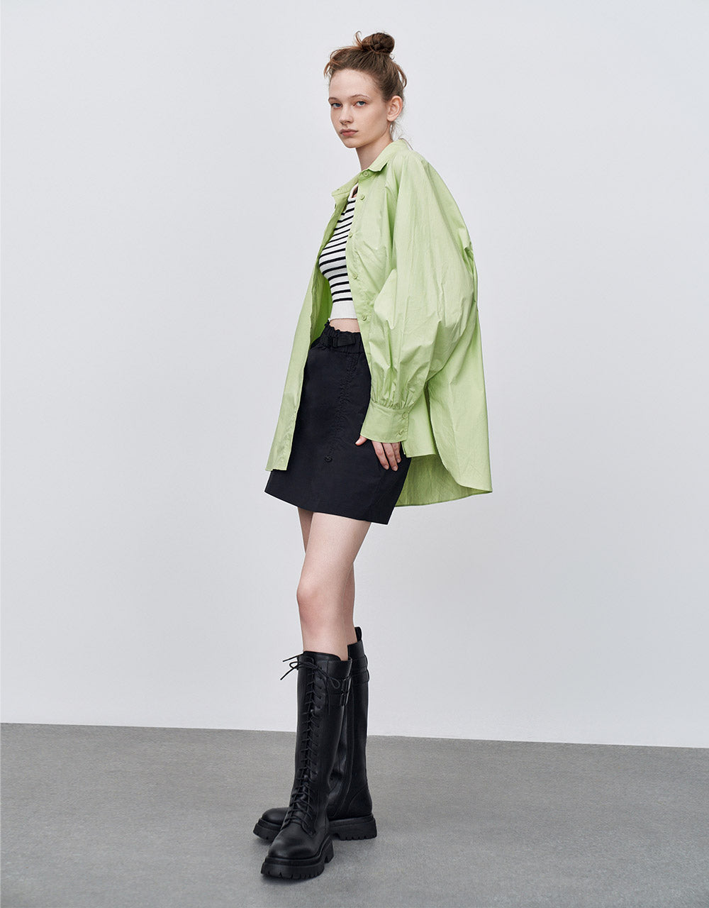 Ruched Mini Skirt With Belt