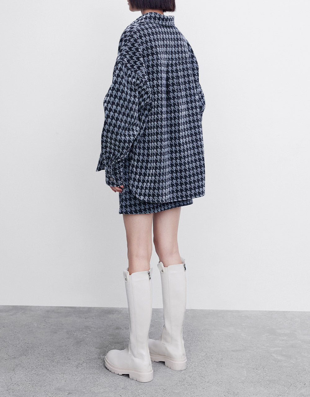 Houndtooth Belted Denim Skirt