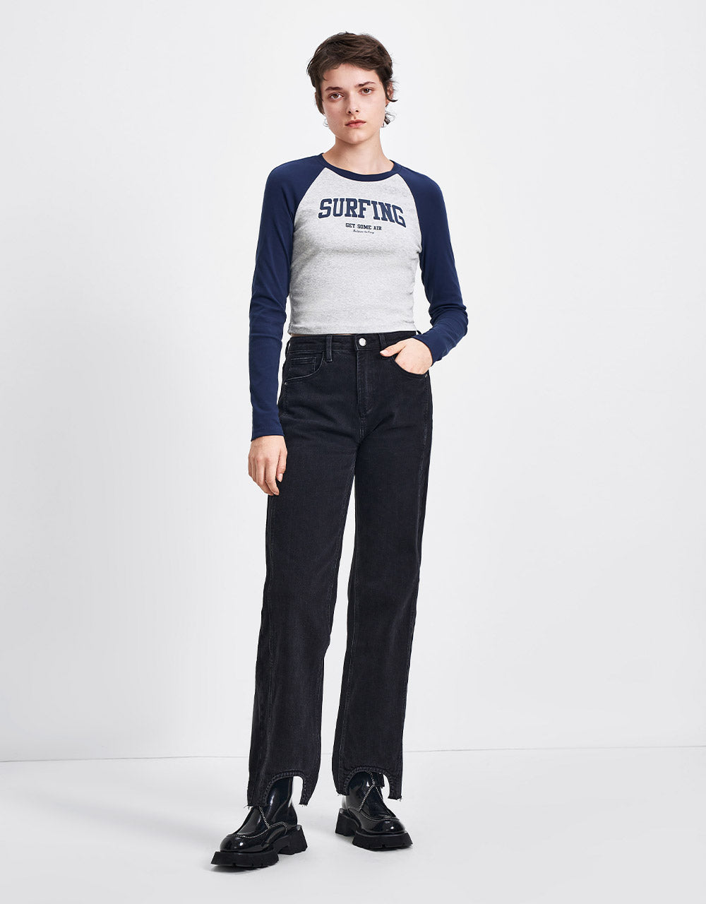 Asymmetrical Hem Straight Jeans