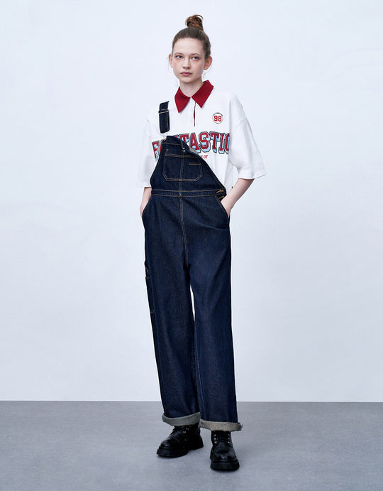 Contrast Stitch Denim Dungarees