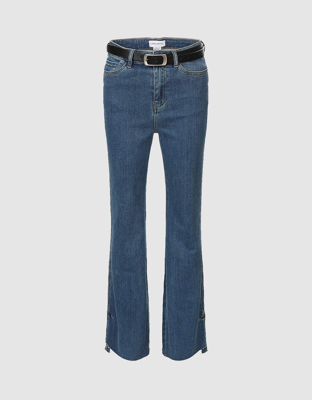 Raw Hem Flare Jeans With Belt