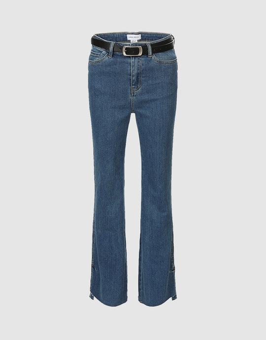 Raw Hem Flare Jeans With Belt