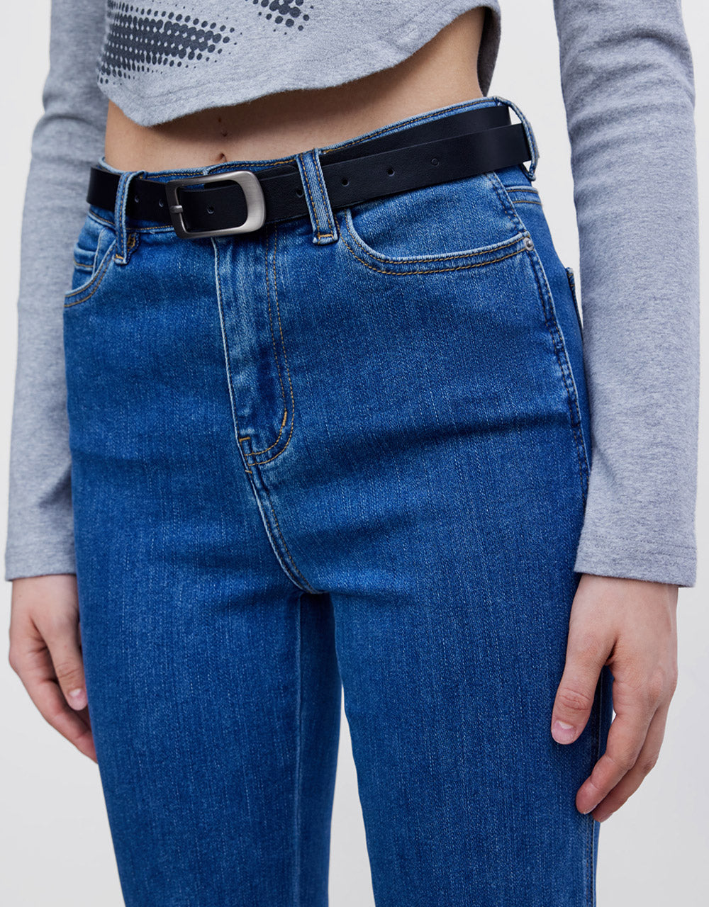 Raw Hem Flare Jeans With Belt