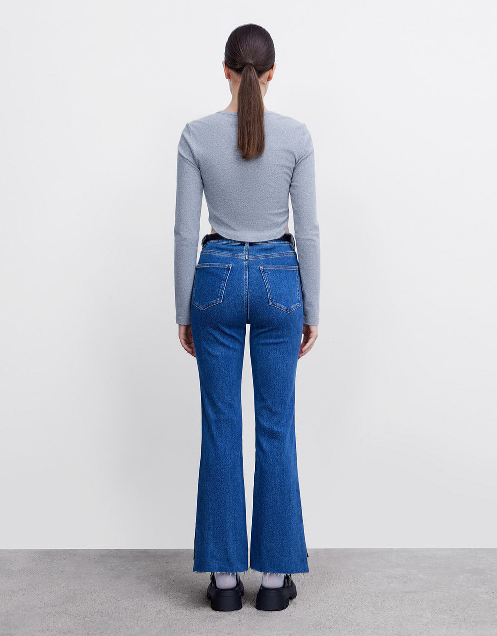 Raw Hem Flare Jeans With Belt