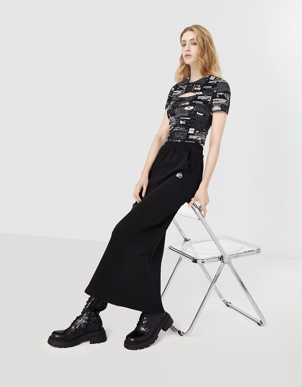 Elastic Waist Midi Skirt