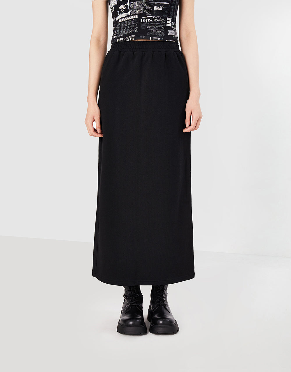 Elastic Waist Midi Skirt