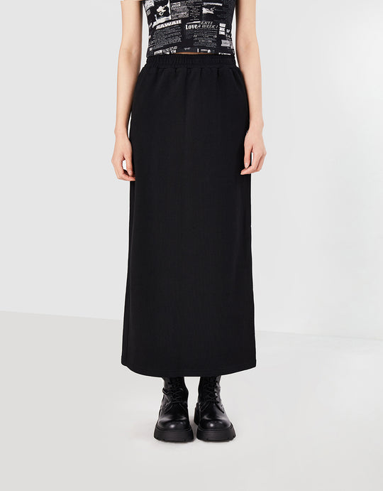 Elastic Waist Midi Skirt