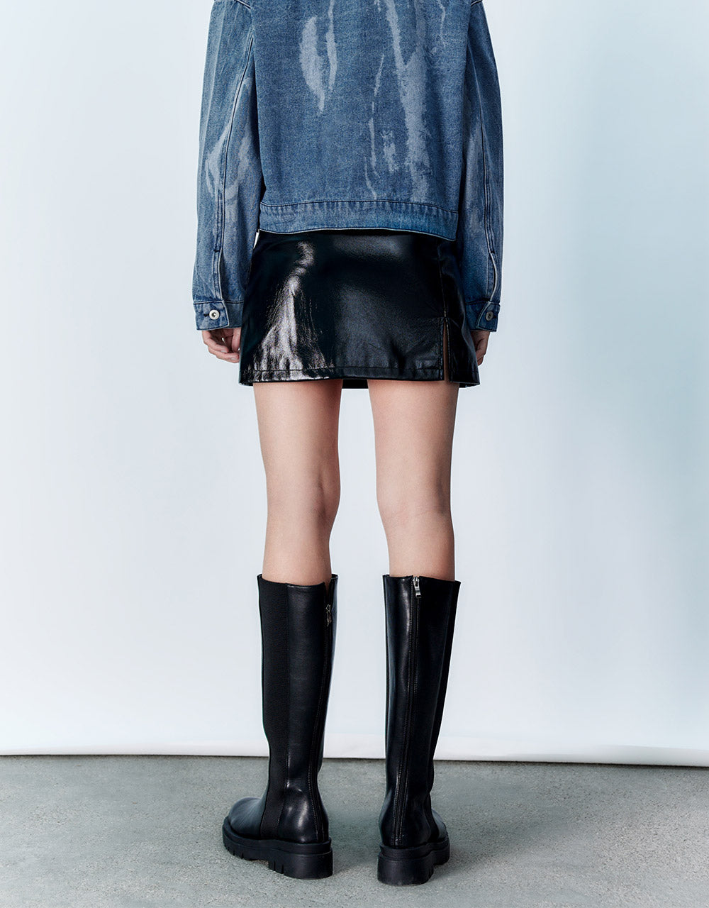 Slit Hem Faux Leather Mini Skirt
