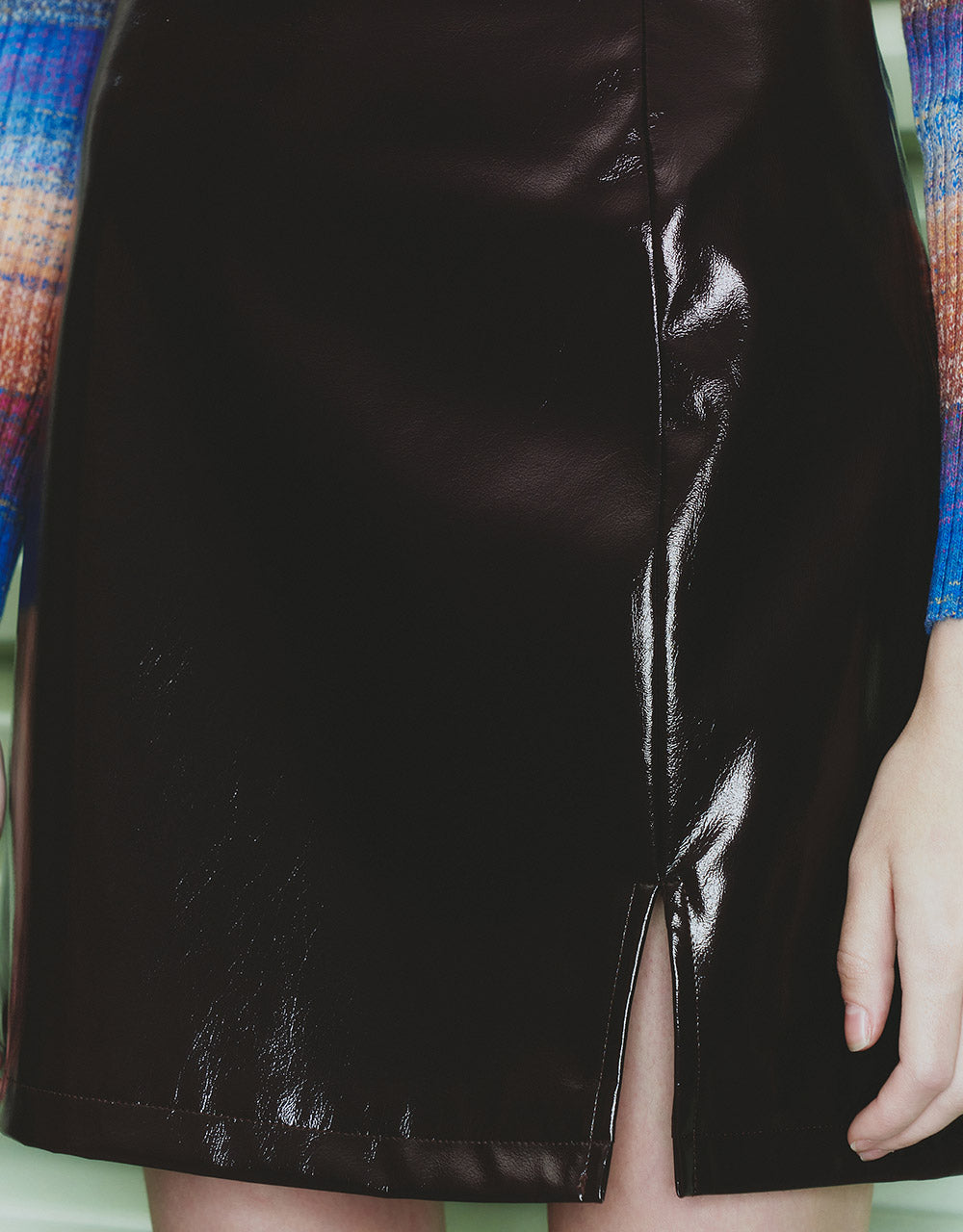 Slit Hem Faux Leather Mini Skirt