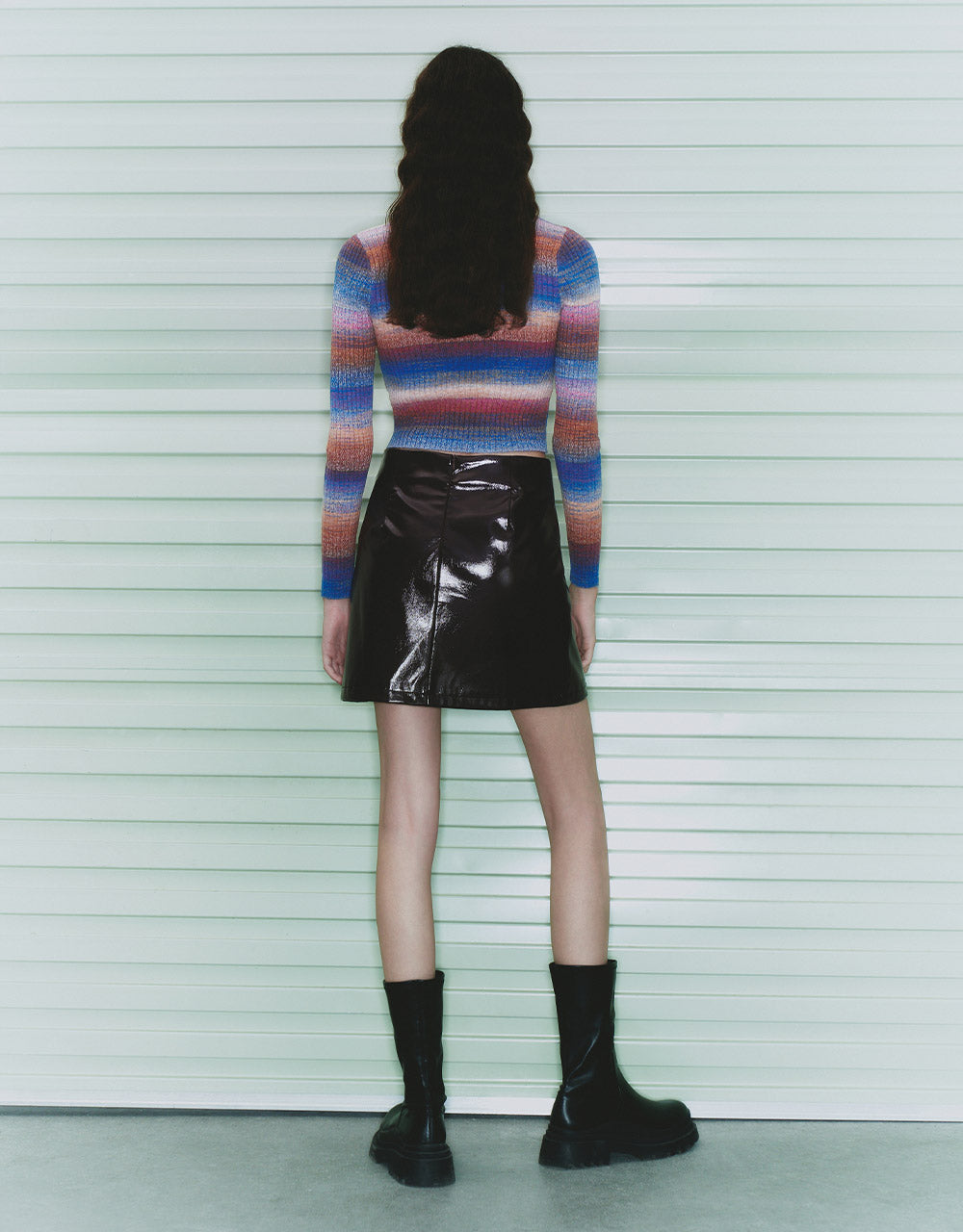 Slit Hem Faux Leather Mini Skirt