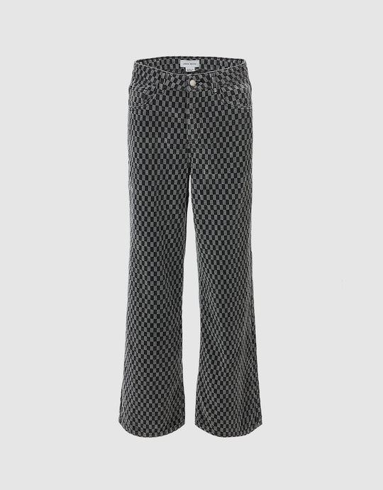 Checkered Wide Leg Jeans