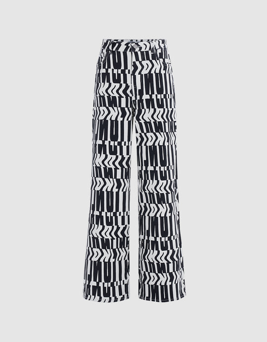 Letter Print Wide Leg Jeans